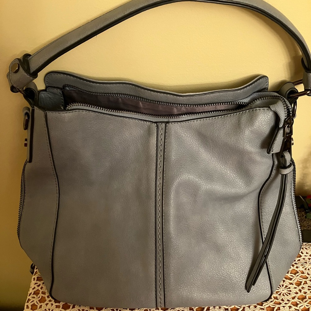 Gray Leather Shoulder Bag with Slouchy Design